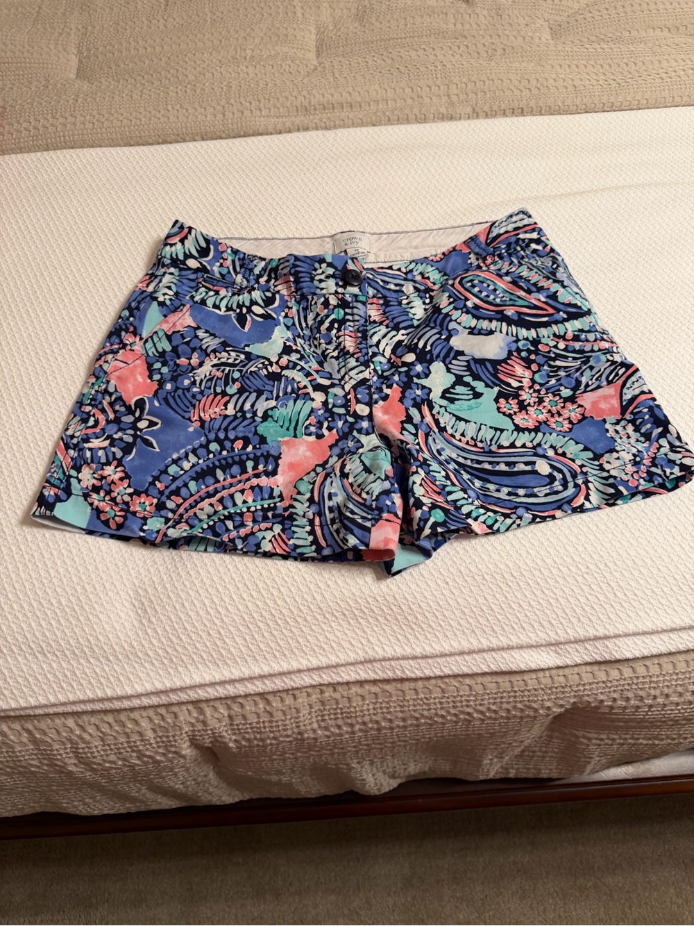crown & ivy Navy Paisley Shorts with Coral and Mint Accents